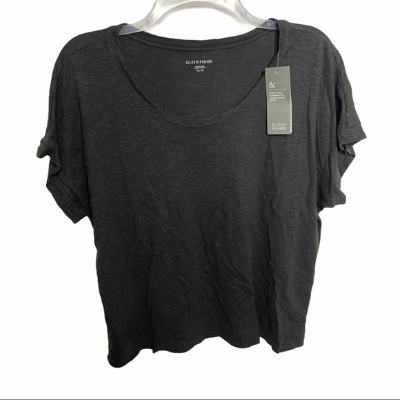 NWT Eileen Fisher Scoop Neck Crop Tee Graphite - Picture 1 of 6